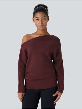HALARA Off-the-Shoulder Knit Sweater - Burgundy